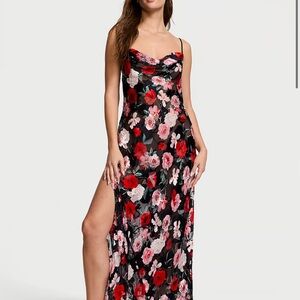XXL Atelier X Victoria's Secret Noir Burnout Satin Plunge Gown